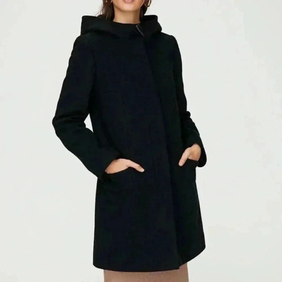 [XS]Babaton Pearce Wool Cashmere Blend WMN Hooded Mid  Length Coat Peacoat - Picture 2 of 16